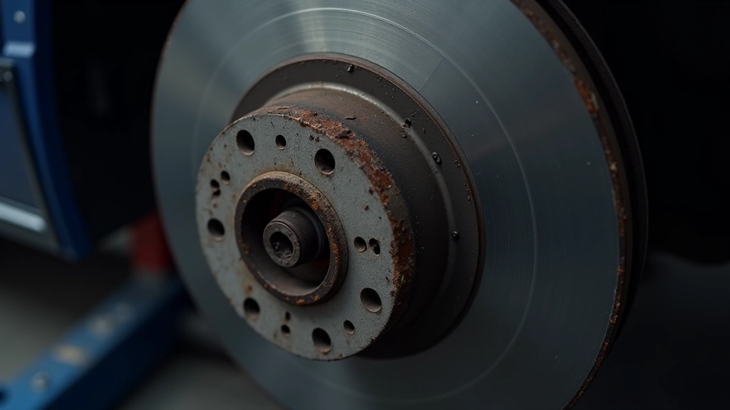 Brake disc showing visible scoring and wear damage that indicates replacement needed